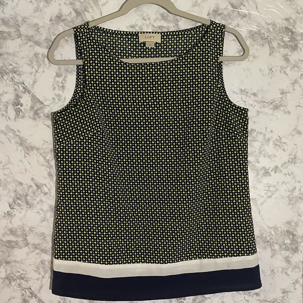 Ann Taylor Loft Women’s Blue Green Sleeveless Blouse Size XS Lime Navy Blue